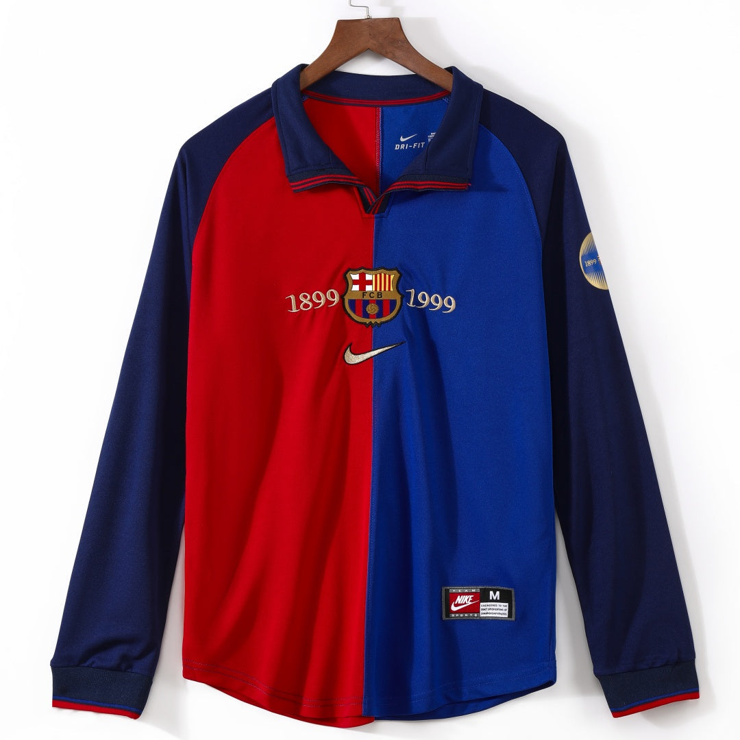 1999-2000 Maillot Barcelone Domicile Rétro   Manches Longues — Maillot de football